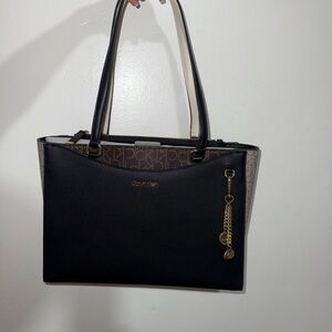 Calvin Klein Black and Brown Tote Bag with Gold Accents